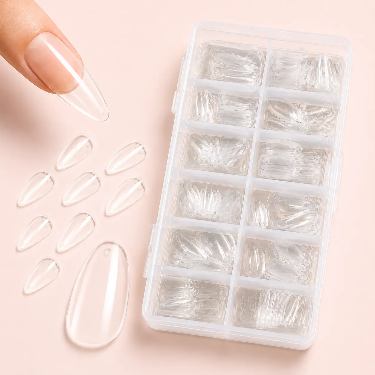 120pcs Semi-Matte Ultra Short Teardrop Nail Tips, Clear Fake Nails with 12 Sizes, Full Cover Press On Nails for DIY Nail Extension & Salon Manicure