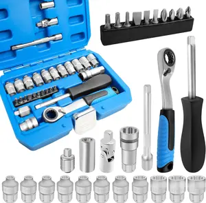 29-Piece Pass Through Socket Set,1/4 Inch Drive Impact Master Socket Wrench Kit, Low Profile Go-Through Socket Srench SetHollow Ratchet Socket Kit for Automotive Repair & Machine Maintenance Ratchet Set With Universal Joint