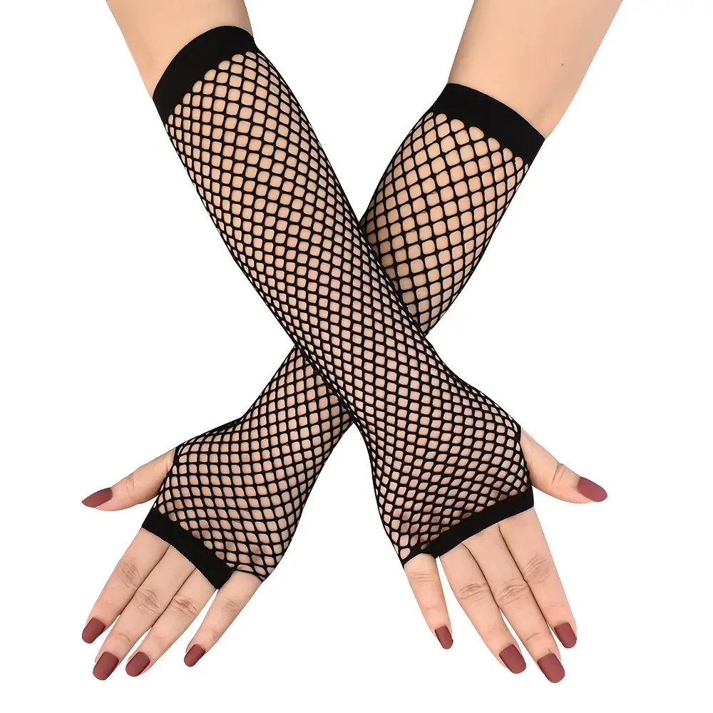 Women's Gothic Glovelettes - Elastic Diamond Netting, Sheer Wrist-Length Armwear for Parties, Costumes, No, Mesh, Fishnet