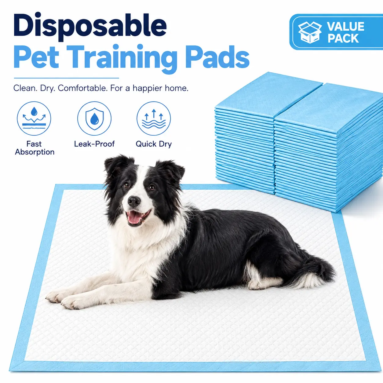 Disposable Dog Pee Pads, 6-Layer Leak-Proof Puppy Training Pads, Quick-Dry Super Absorbent Pet Potty Pads for Indoor Floor, Crate, Sofa, Car Seat & Travel