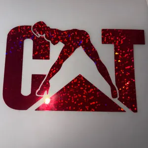 Custom Cat Sticker/Decal - Red Background with Glittery Design, Featuring Cat Silhouette and Letter "C" Truck Accessories car stickers