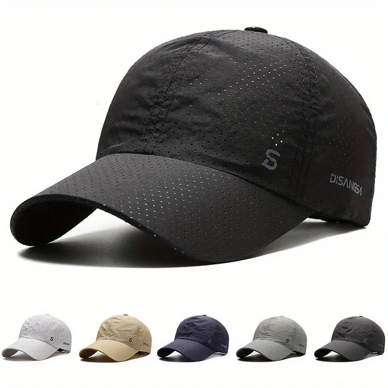 Breathable Summer Baseball Cap - Lightweight, Quick-Dry, Sun Protection for Running, Fishing & Outdoor Activities, Adjustable Fit, Black with White Logo, Outdoor Cap | Breathable Cap |   Quickdry Cap 
