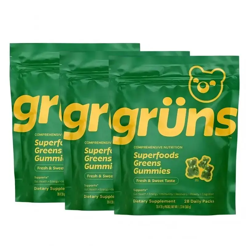 Grüns Superfood Greens Gummies (Sugar-Free): 21+ Vitamins and Minerals, Prebiotics for Digestive Health, Adaptogens. Nutritional Edible Dietary Supplement to Support Fitness