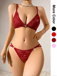 Women's Solid Color Lace Bra & Panty Two-piece Set, Sexy Elegant Comfy Breathable Bralette Lingerie Set for Daily Wear, Women's Underwear Set for All Seasons, Valentine's Day Gift Idea