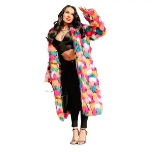 Stylish Women's Colorful Mid-Length Faux Fur Coat - Long-Sleeve, Fresh & Sweet Style, Soft, Comfortable & Loose-Fitting, Warm for Autumn & Winter, Trendy & Fashionable Design, Suitable for Daily Commutes, Casual & Formal Occasions Womenswear Tops
