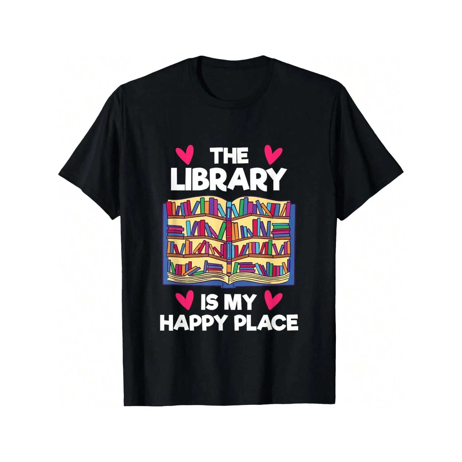 100% Cotton  The Library Is My Happy Place Funny Book Reading Librarian T-Shirt