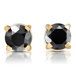 Yellow Gold 1/4ct Round Cut Black Diamond Studs
