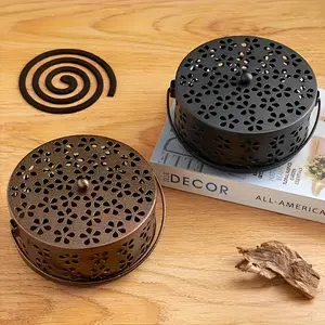 Vintage Style Metal Mosquito Coil Holder with Handle, Portable Iron Incense Burner for Home & Outdoor Decor, Elegant Design