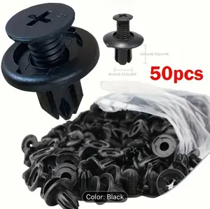 50pcs 8mm Automotive Plastic Rivets for Door Trim Panels Universal Fastening Clip Black Color