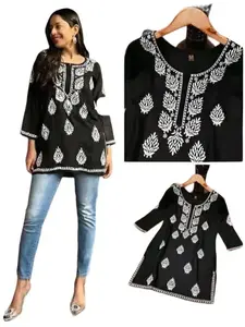 Beautiful Rayon Fabric Chikankari Embroidery Work Kurti  Top