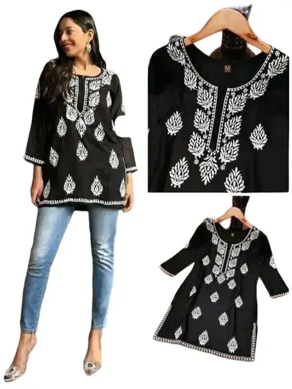 Beautiful Rayon Fabric Chikankari Embroidery Work Kurti  Top, Elegance, Shirts