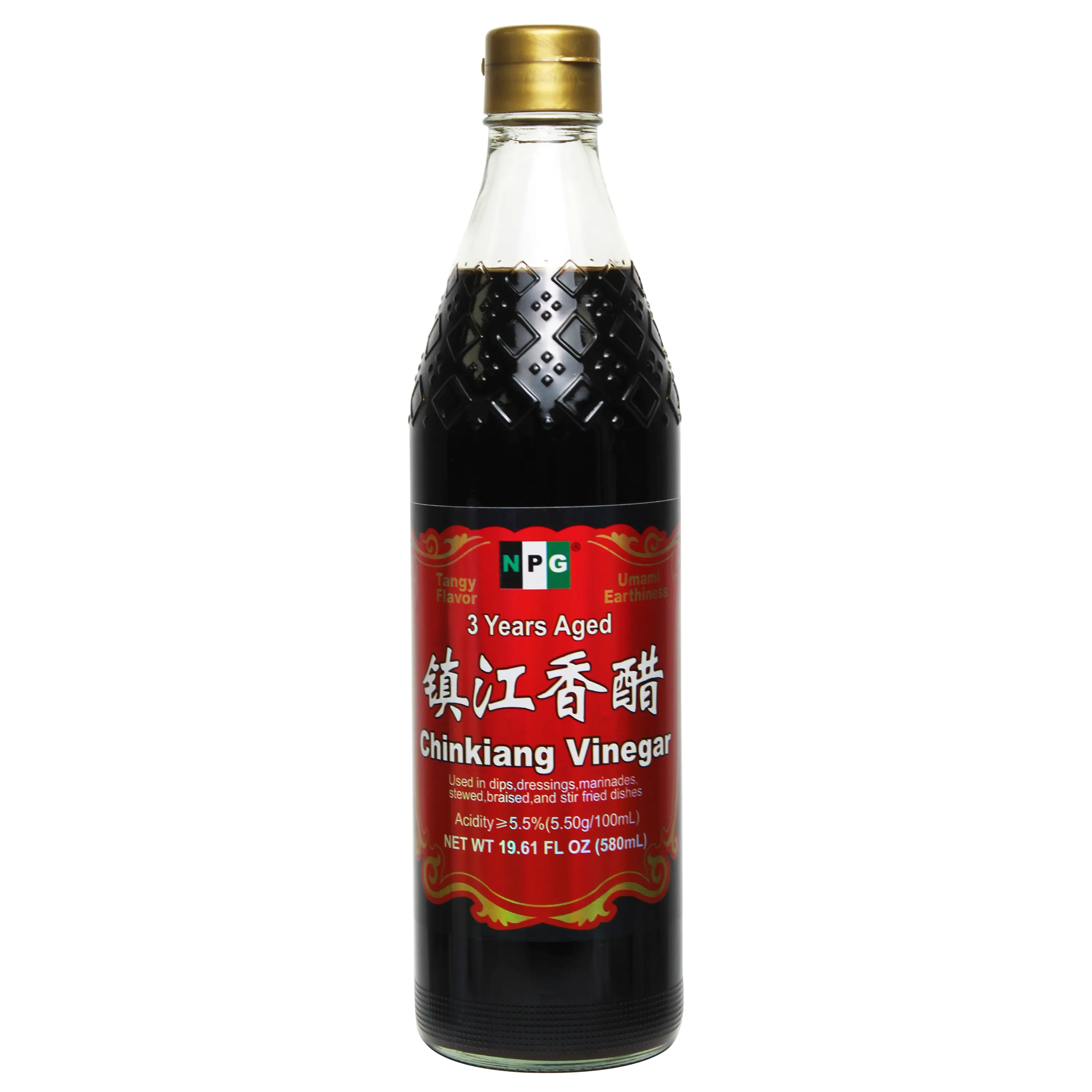 NPG Premium Authentic Chinkiang Vinegar 19.61 Fl Oz (580ml), 3 Years Aged Zhenjiang Black Rice Vinegar, Naturally Brewed Chinese Black Vinegar