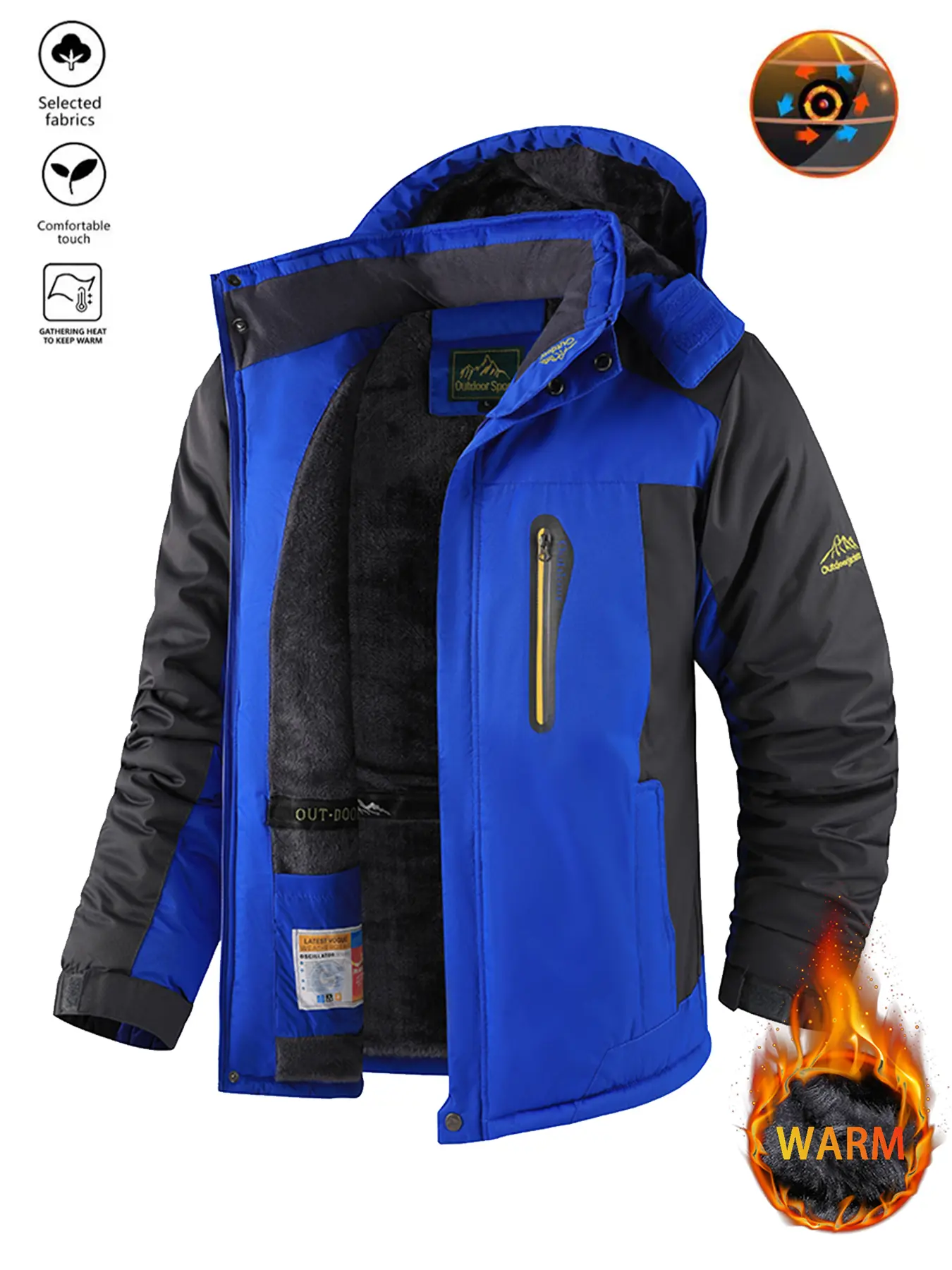 Men's Outdoor Softshell Hooded Jacket, WarmPlush Lined Ski Coat,Casual Colorblock DesignFall & Winter Wear, Slim Fit Woven Fabric, Soft Shell Jackets, Thermal Lined Outerwear, Outdoor Clothing, Outdoor Sports Outerwear