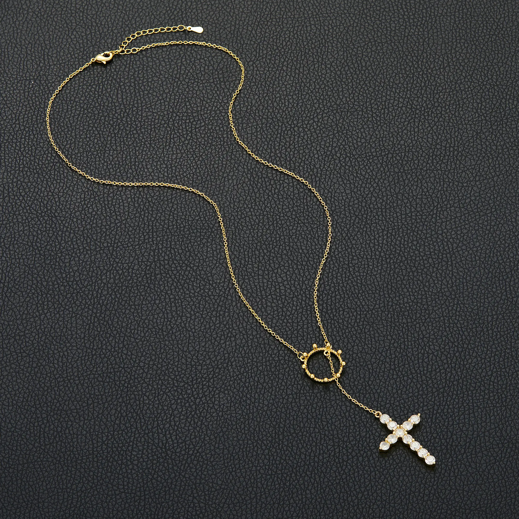 Layering Crown Necklace for Women, Gold/Rose Gold/Silver Plated Cross Pendant with Sliding Charm, Pave CZ Adjustable 18+2" Chain, Crown Necklaces, Diamond Rhinestone Chain Necklaces