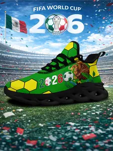 Men's Mexico 2026 Green Yellow Soccer Eagle Print Sport Shoes, Wide Fit, Plus Size, Trendy Casual Sneakers for Daily Walking, Gym & Outdoor
