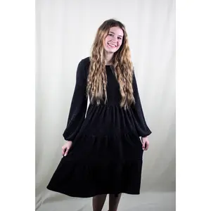 Puff Sleeve Tiered Dress - Charcoal