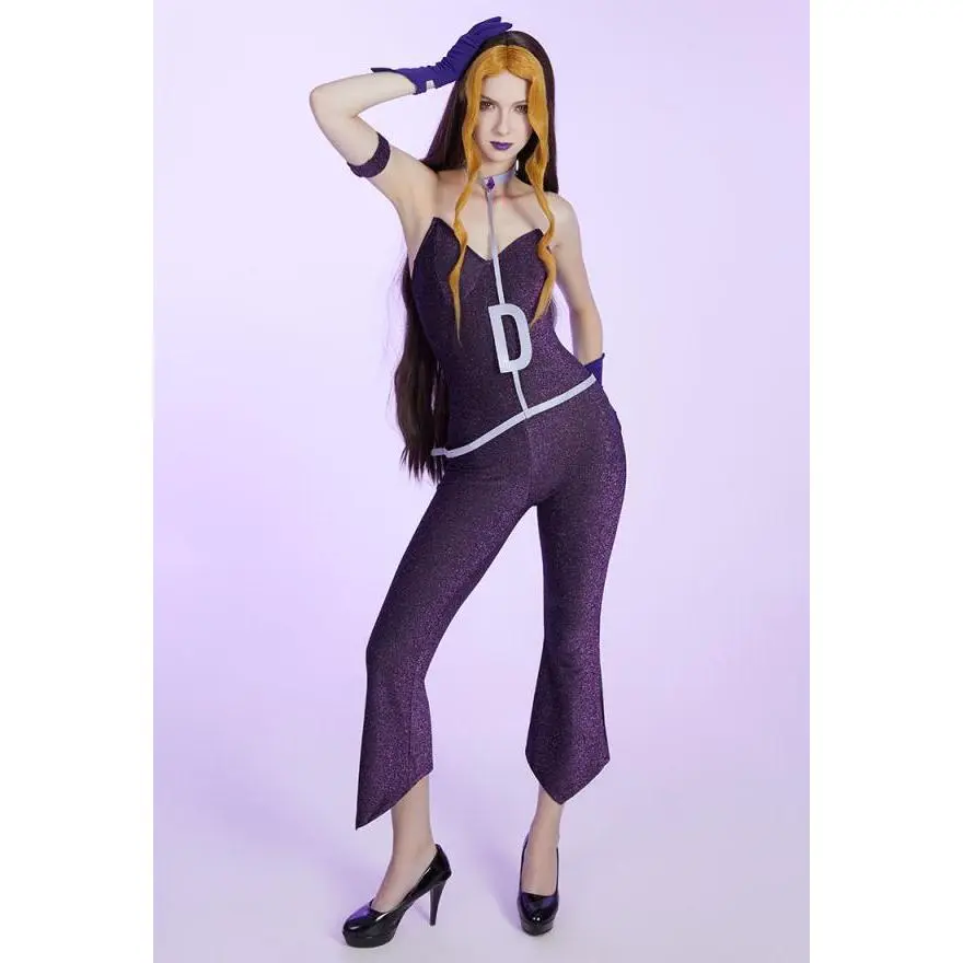 micotaku Winx Club Darcy Dark Purple Cosplay Costume for Women, Fantasy Witch Sleeveless Polyester Jumpsuit with Belt & Accessories, Clothing, Bodysuit, Winx Club Costumes