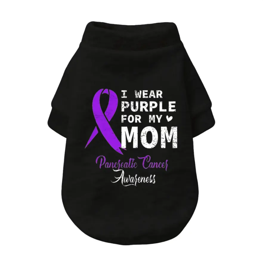 Pancreatic Cancer Awareness Dog Shirt - Black - I Wear Purple for My Mom Pet Apparel