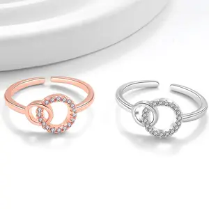 2PCS Women's Interlocking Double Circle Rings - Minimalist Versatile Fashion Bands