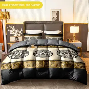 Three-Piece Bedding Set (includes Quilt + 2 Pillowcases), Soft Plush, Anti-Allergy, Wrinkle Resistant, Fits King Queen Twin Beds, Gold Trim