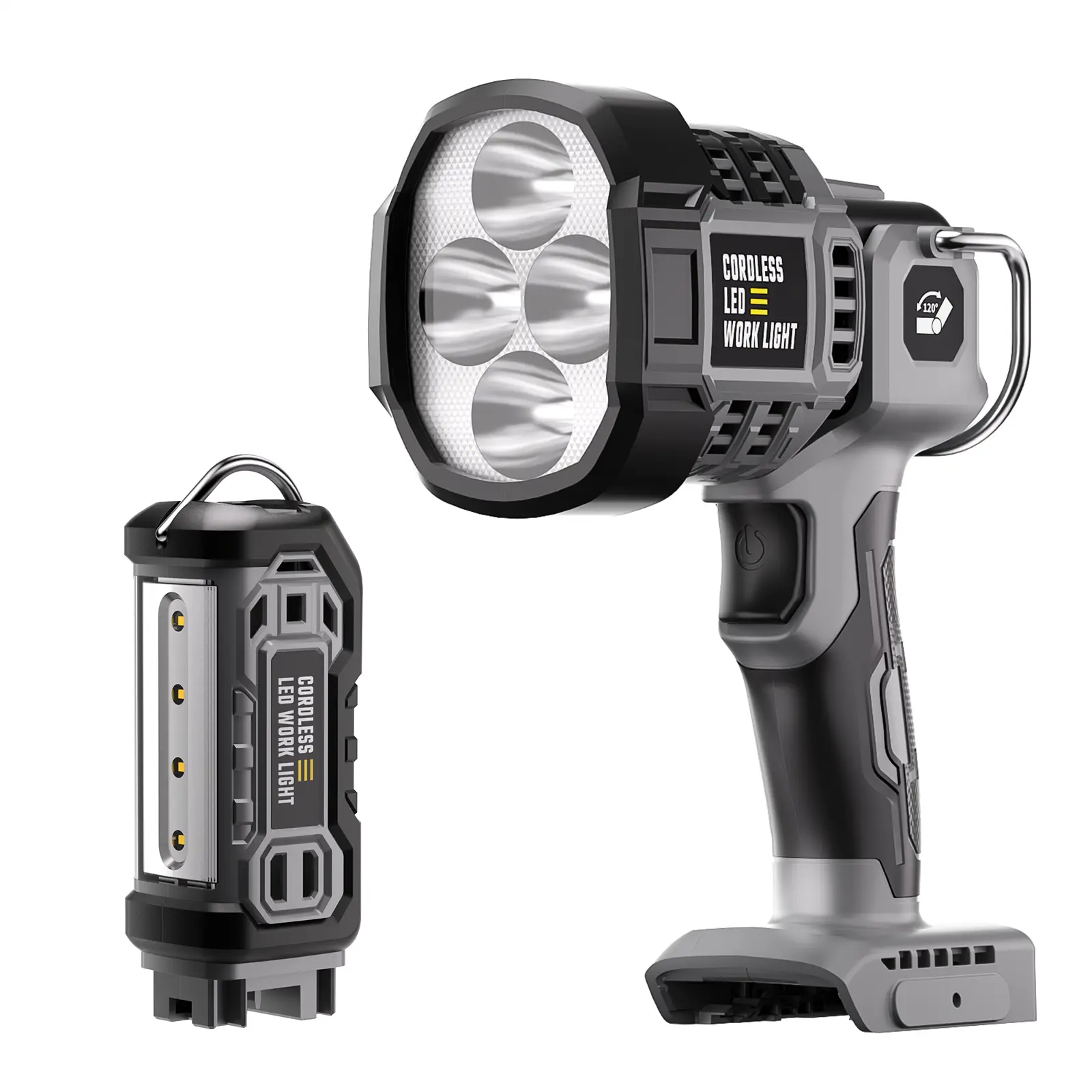 2-in-1 Cordless LED Work Light for DeWalt 20V Max Battery, 2000LM Dual Head Spotlight & Floodlight, 120° Pivot Base Hanging Hook Shop Light for Mechanics, Camping, Emergency (Tool Only)