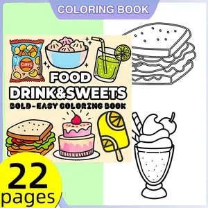 Adult Coloring Book Food & Drink Themed, Creative Relaxing Art Activity, Includes Snack Illustrations, DIY Stress Relief, Family Bonding