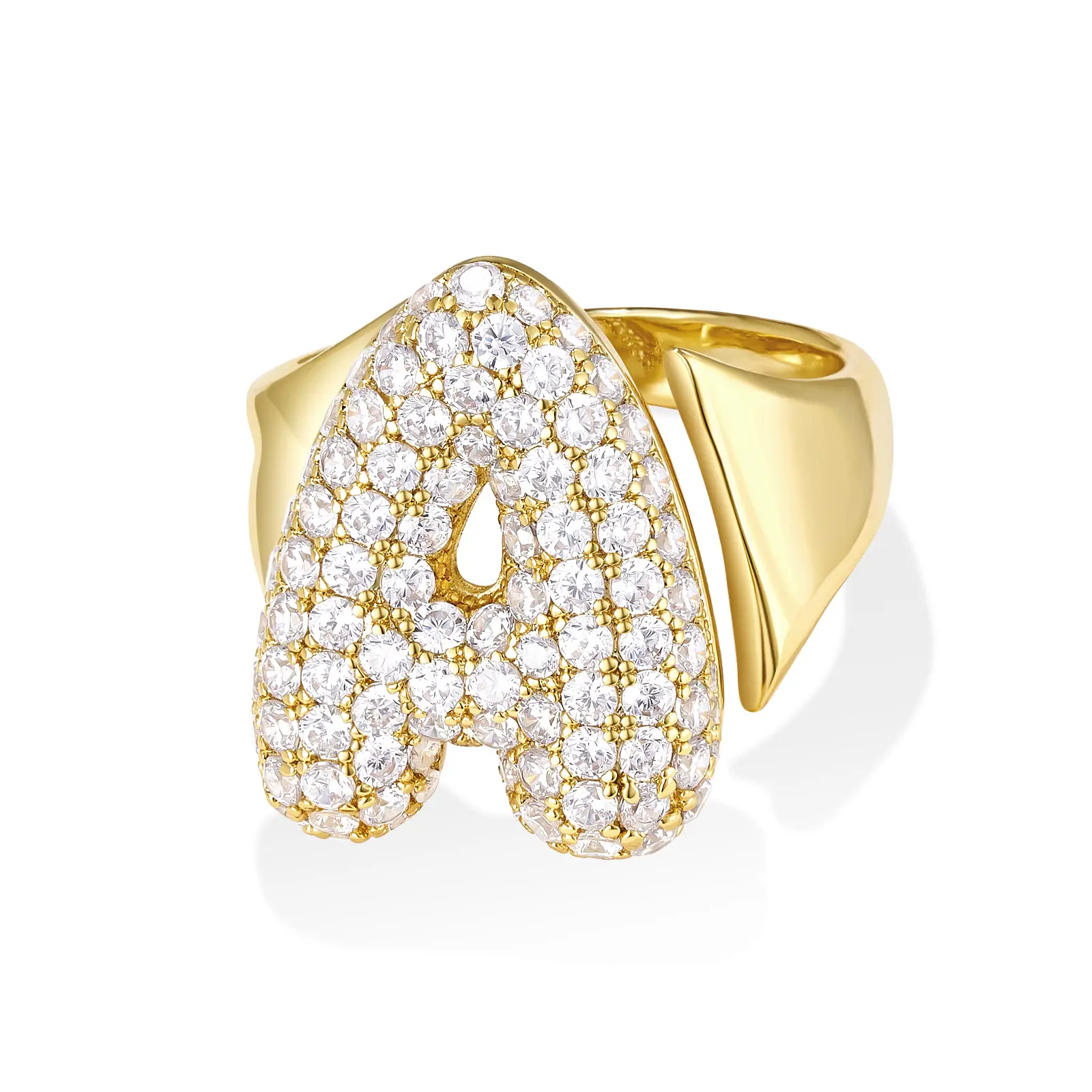 KISSYAN Bubble Initial Ring for Women, 14k Gold Plate Balloon Jumbo Letter Rings Open Adjustable Dainty Pave CZ Personalized Fashion Trendy Statement Jewelry Gift,summerwins