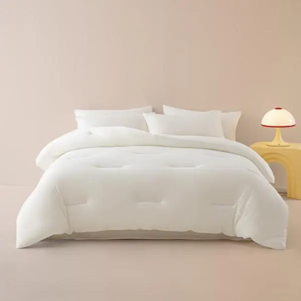 Comforter Set White Comforter Boho Solid Color Bedding for All Season Soft Lightweight Microfiber 3 count Reversible Comforter Set sohochic