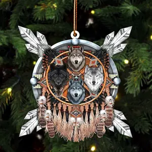 Wolf Feather Native American Christmas Ornament - Tribal Art Acrylic Decor - Unique Holiday Gift