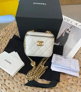 Pre-owned CHANEL 23P White Gold Caviar Leather Heart Box Bag 99% New Full Set