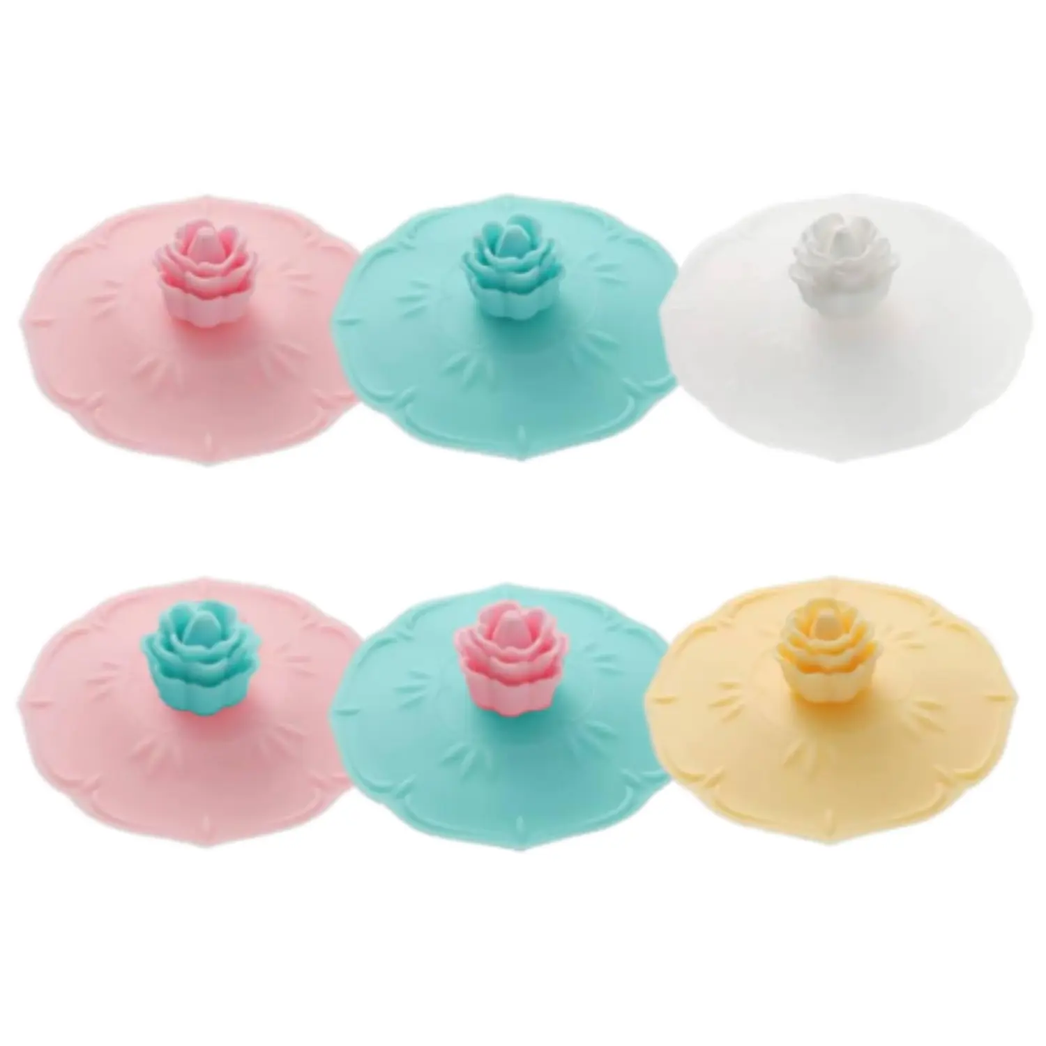 6-Pack Airtight Silicone Cup Lids, Universal Rose Pattern Drink Covers for Coffee Mugs, Cups and Glasses