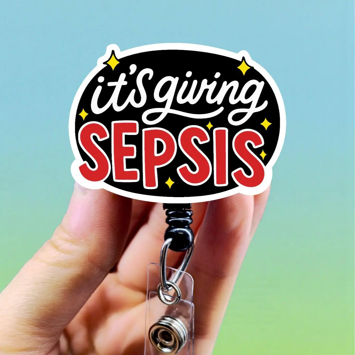 It's Giving Sepsis Badge Reel , Xray Girl Creations, Funny Nurse Badge Clip, Xray Tech ID Holder, Cute Badge reel for Radiology, Nurses, CNAs. Retractable swivel clip with a 360 rotation.  Badge pull