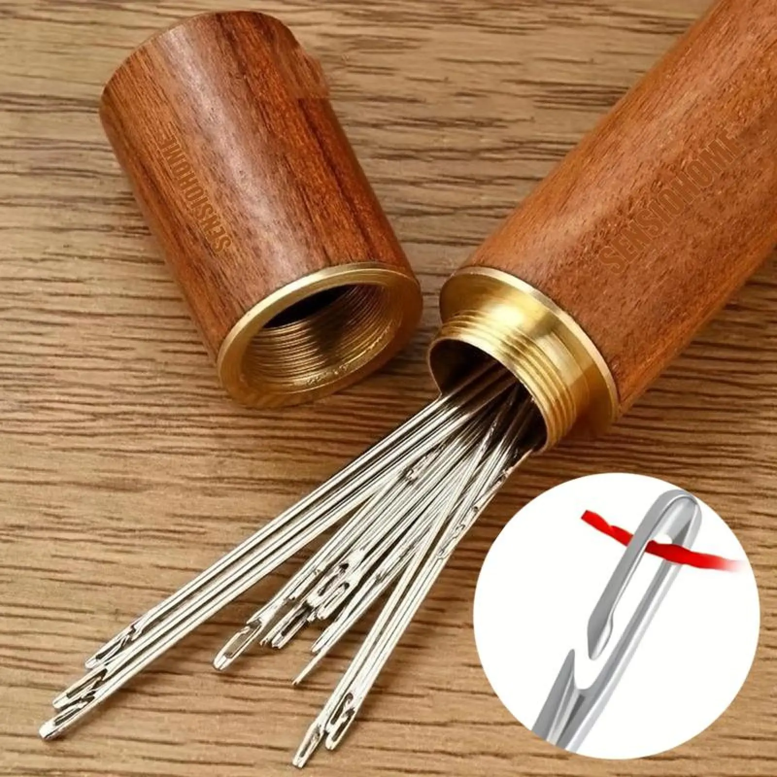30 pcs/set of self-threading needles, comes with a wooden needle box, easy to thread the needle, suitable sewing supplies for home use, suitable for DIY embroidery repair sewing projects.