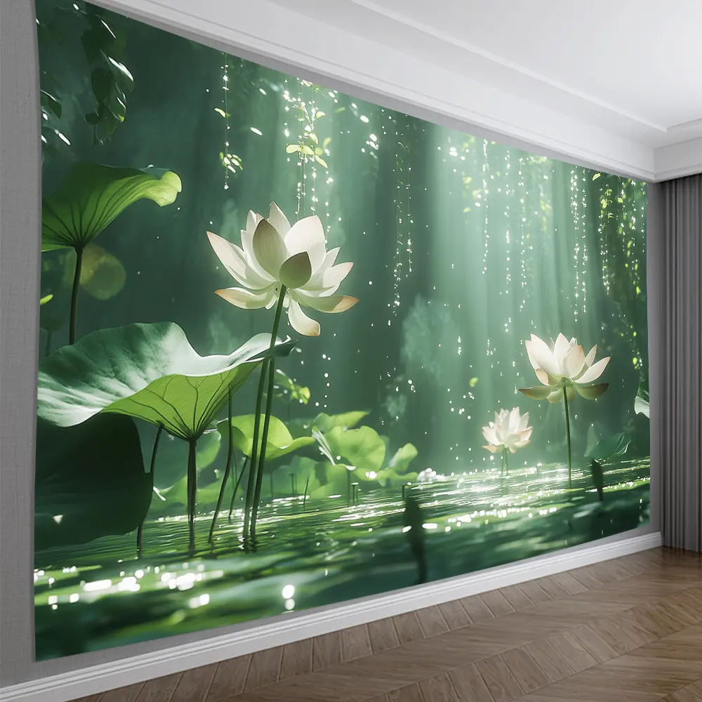 3D Floral Lotus Flower Wall Tapestry - Synthetic Polyester Home Inspo Decor, Rectangular Vibrant Print, Cordless Soothing Real Water Effects Room Art, Creative Gift for Living Room-Bedroom, Colorful 3D-Printed Tapestries