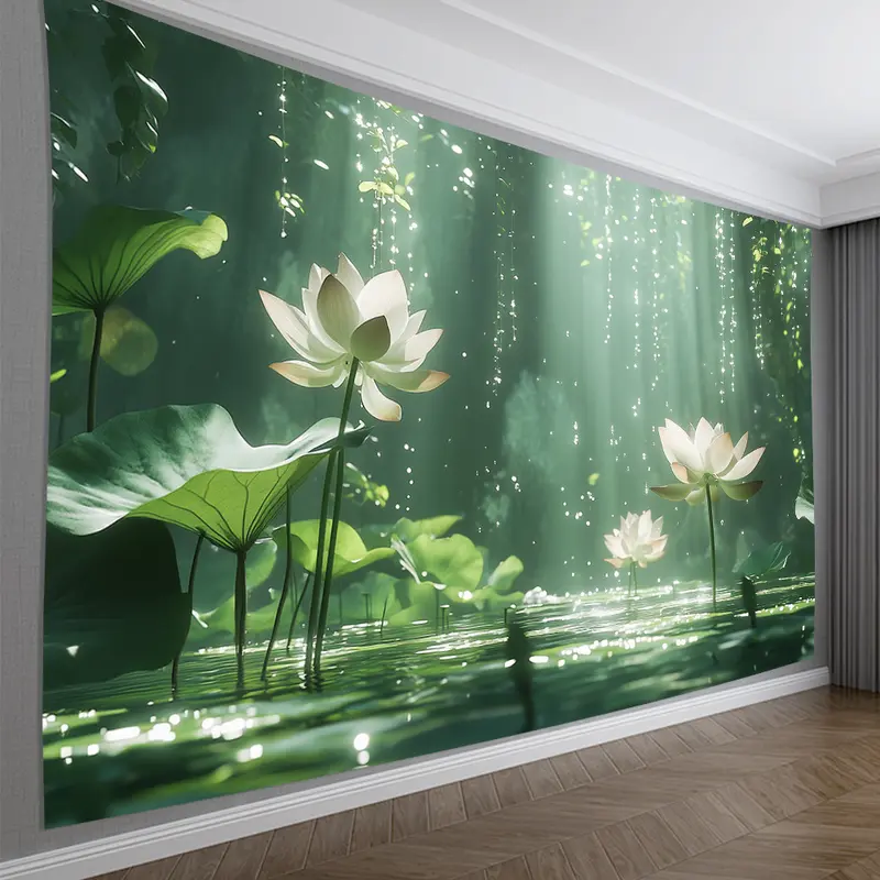 1 Elegant 3D for Lotus Flower Wall Tapestry - Vibrant Polyester Decor with Realistic Water Effect for Living Room, Bedroom, Office, Party - Perfect Creative Gift, No Power Needed, Tranquil Decoration |     Serene Ambiance |     Polyester Fabric