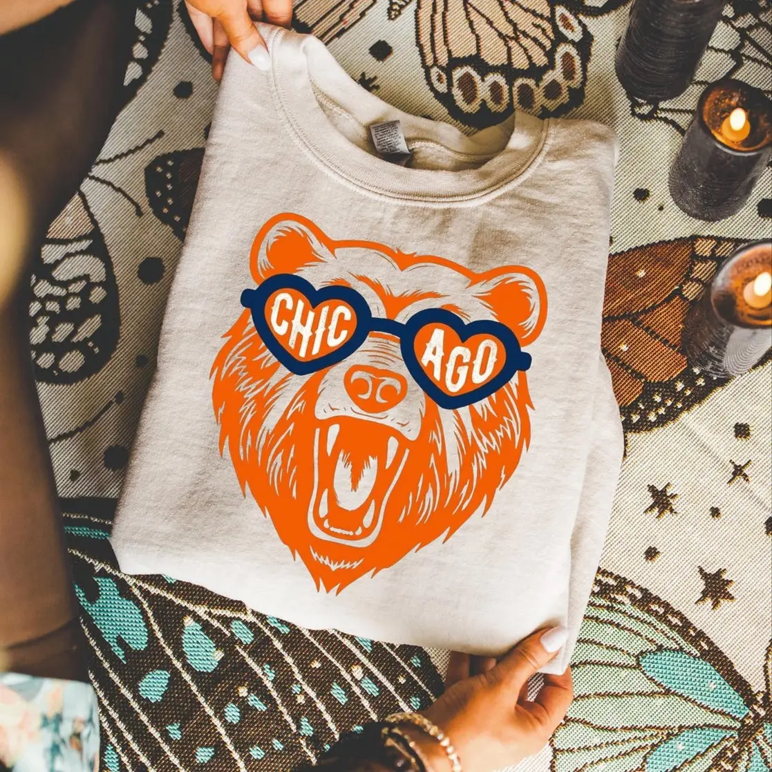 Adult & Youth Retro Bear Mascot Sweatshirt, Chicago Football Fan Gift, Game Day Tee