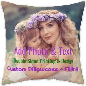 Personalised Cushion Cover with Filling Soft Velvet Custom Pillow Case Add Any Photo Text Customised Decorative Square Throw Pillow Wedding Birthday Gifts for Mum Dad Friend, 16x16in / 40x40cm