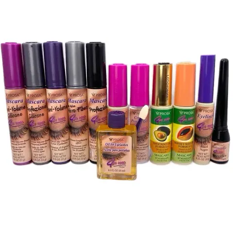 Prosa Natural Thickening Mascara & Lash Oil Set with Aloe, Avocado & Wheat Germ Oils - Waterproof Volumizing Beauty Product with Silicone Brush for Youth, Natural Look & Long Lashes