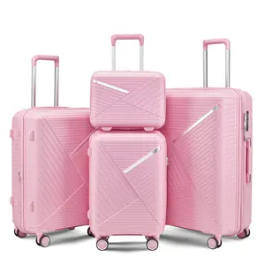 Luggage four-piece set Durable simple luggage lightweight TSA lock pink