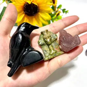 Halloween Various Materials 4CM Gravestone 5CM Black Obsidian Crow 3CM Death Crystal Carvings Set Rose Quartz Clear Quartz From IG Crystal