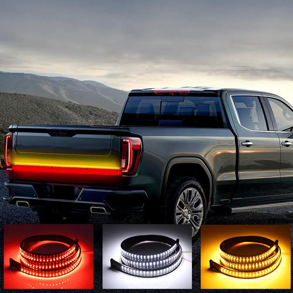 1.2/1.5m Car LED Light Strip, 12V-24V Car Warning Signal Tail Light, Multifunctional 3 Color Streamer Lamp, Car Pickup Truck Modified Light