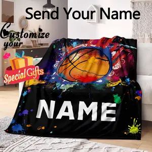 Custom Name Basketball Flannel Throw Blanket - Soft, Lightweight & Cozy for Sports Fans - Perfect for Bed, Sofa, Camping & Travel - All-Season Gift Idea