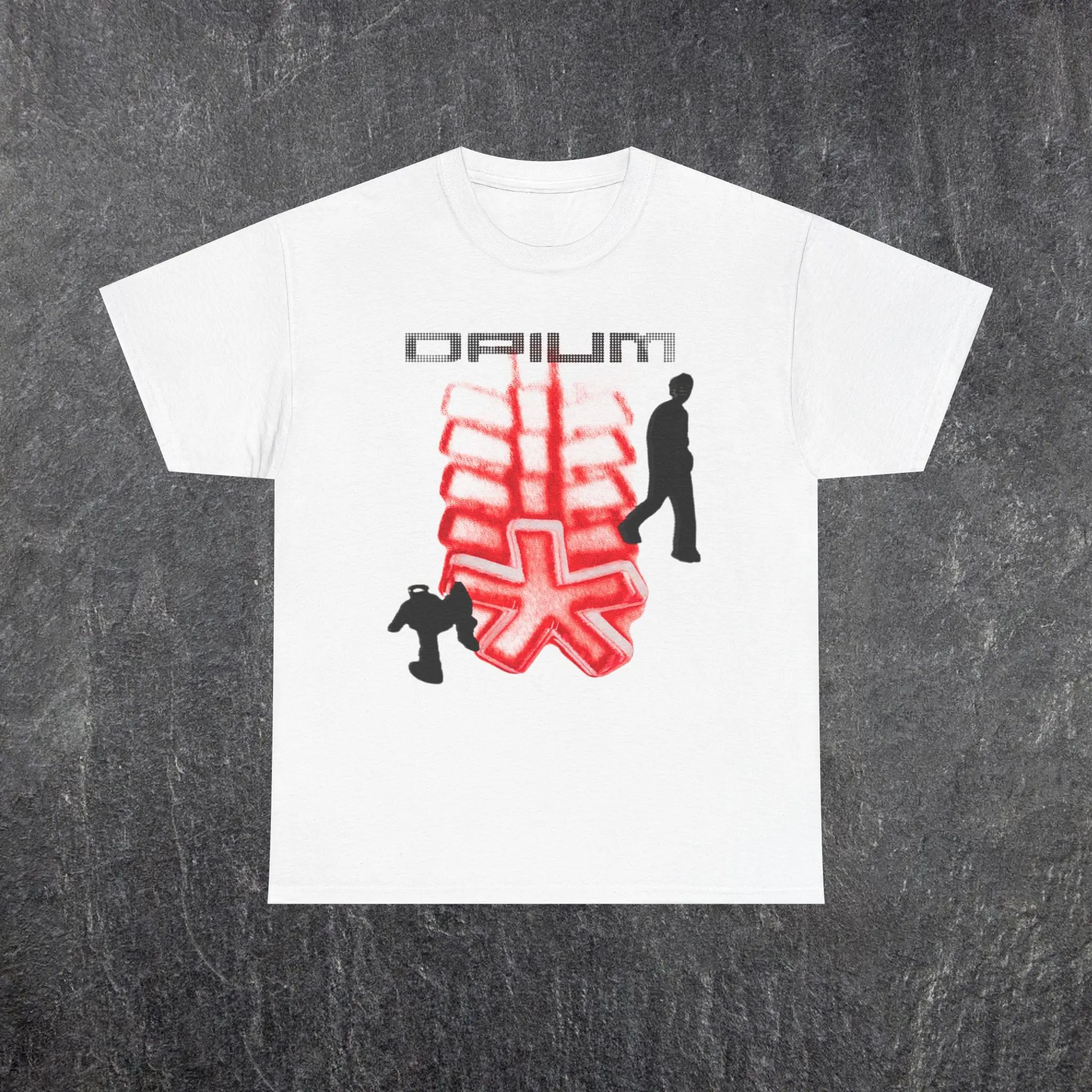 Faded Graphic Tee - Casual Retro Cotton T-Shirt with Graphic Design Featuring Red Crosses and Silhouettes