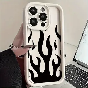 Burgundy Black and White Black Flame TPU Shockproof Full Cover Precision Protective Case for  iPhone 16promax 15 14 13 12 11 Pattern Printed , Easter Gift, Christmas Halloween Decoration/Gift for Girlfriend, Boyfriend, Friends or Yourself
