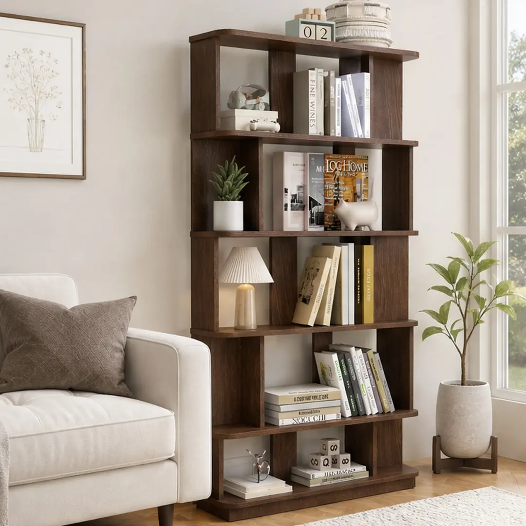ARCH 5-Tier Contemporary Open MDF Wood Bookcase - Dark Oak, 31.5"L x 64.56"H 3D Wood Grain Shelves, Collectibles Display, Anti-Tip Kits, Durable, Reinforced Base, Easy Setup, Assembly Required, for Living Room, Home Office, 52.20 lb