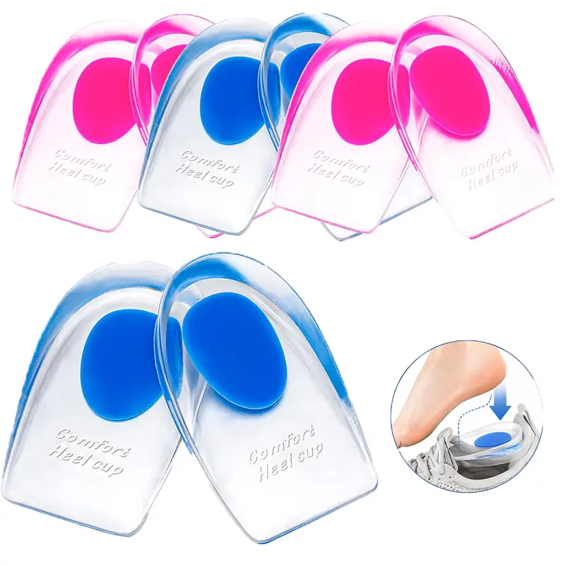 4 Pairs Medium Size Gel Heel Pads, Heel Pain Relief Inserts for Plantar Fasciitis Achilles Tendonitis Bone Spurs, Shock Absorbing Silicone Heel Cups, Anti-Slip Washable Reusable Heel Insoles for Men Women