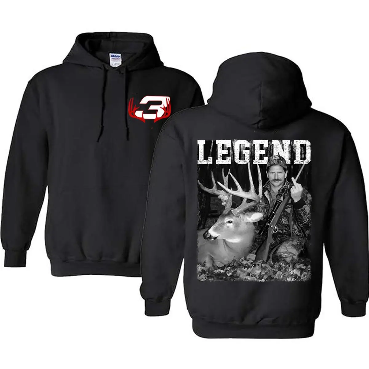 Dale Earnhardt 3 Legend Hunter Hoodie - Funny Middle Finger Deer Hunting Hoodie - NASCAR Number 3 Fan Pullover-Men's Outdoor Race Apparel Gift