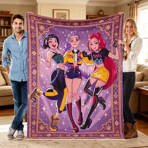 Whimsical Stuff K Pop Demon Hunters Huntrix Rumi Mira Zoey Flannel Blanket Kids Blanket Adult Blanket Girl Group Anime Print Soft Warm Cozy Throw For Children Teens Sofa Bed Dorm Music Anime Fans Gift