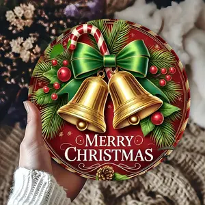 Christmas Bell Metal Wall Decor 8x8 Inch Round Iron Sign for Home Bar Garage Club Restaurant Cafe Room Decor Vintage Holiday Gift Idea