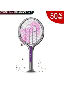 Electric Fly Swatter & Bug Zapper – 4000V - Rechargeable Mosquito Killer Racket with UV Attractant Light & Extended Handle - Portable